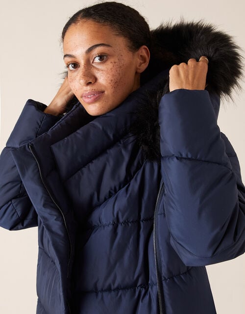 Patsy Long Padded Coat In Recycled, Womens Long Padded Coat With Fur Hood