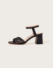 Wendy Woven Block Heel Sandals, Black (BLACK), large