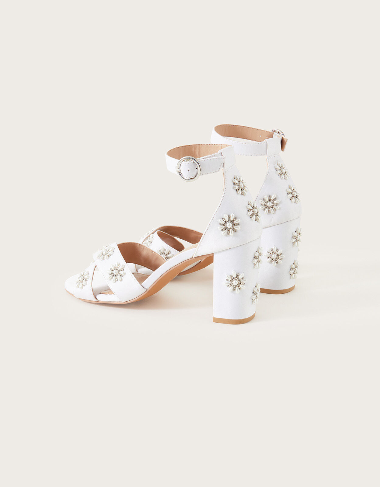Flower Embellished Bridal Heeled Sandals Ivory