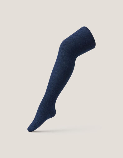 Cable Heart Glitter Tights, Blue (NAVY), large