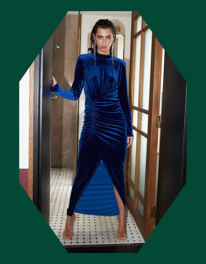 Crās Velvet Dress, Blue (BLUE), large