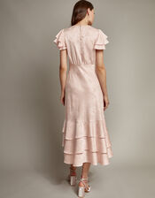 Ester Satin Ruffle Midi Dress, Pink (PINK), large