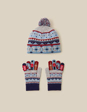 London Fair Isle Bobble Hat & Gloves Set, Grey (GREY), large
