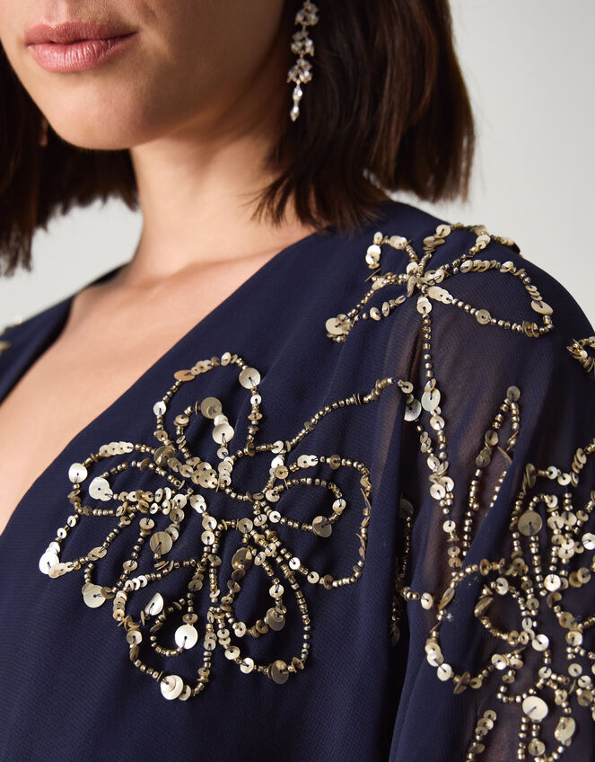 Skyla Floral Embellished Maxi Wrap Dress Blue