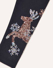 Sequin Reindeer Leggings, Blue (NAVY), large