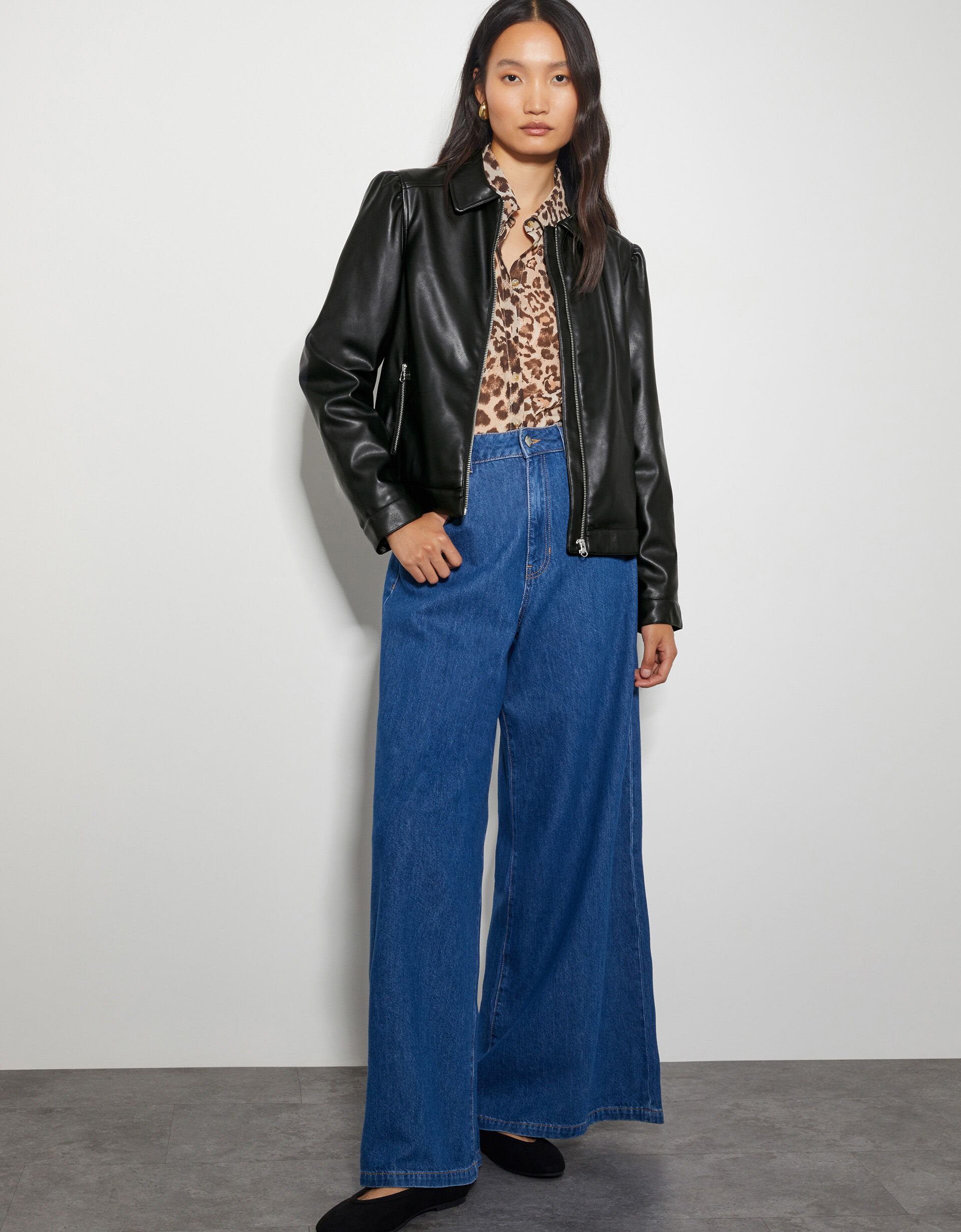 Bella Faux Leather Bomber Jacket Black
