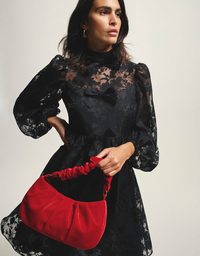 Alba Floral Organza Mini Dress, Black (BLACK), large