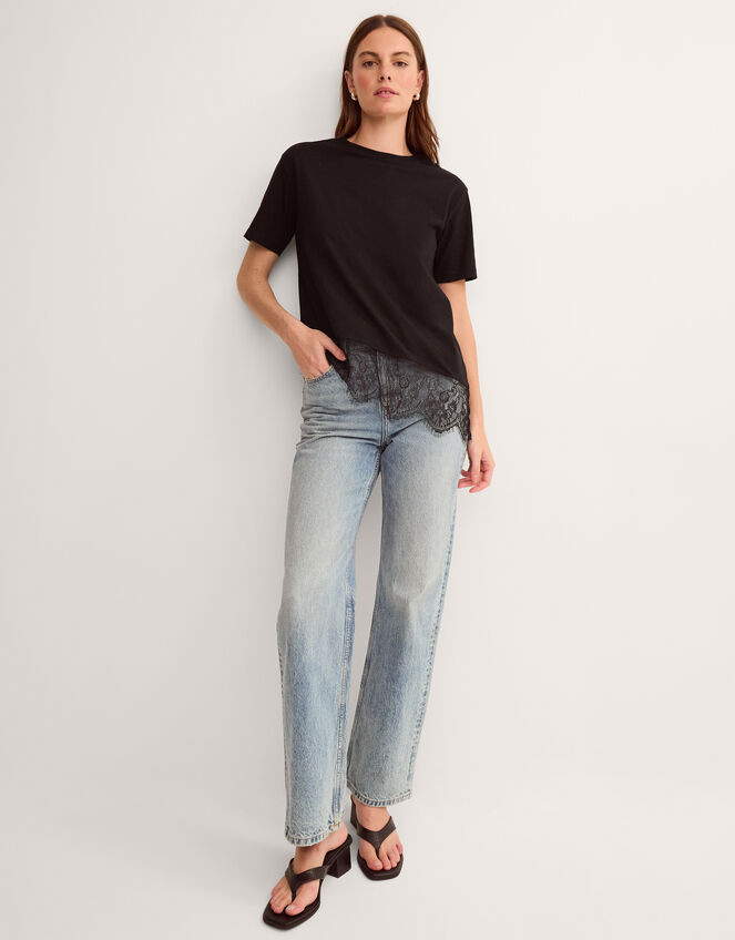 Lola Lace Jersey T-Shirt, Black (BLACK), large