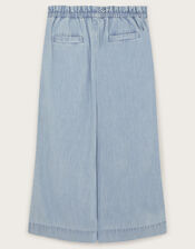 Wide Leg Chambray Trousers, Blue (BLUE), large