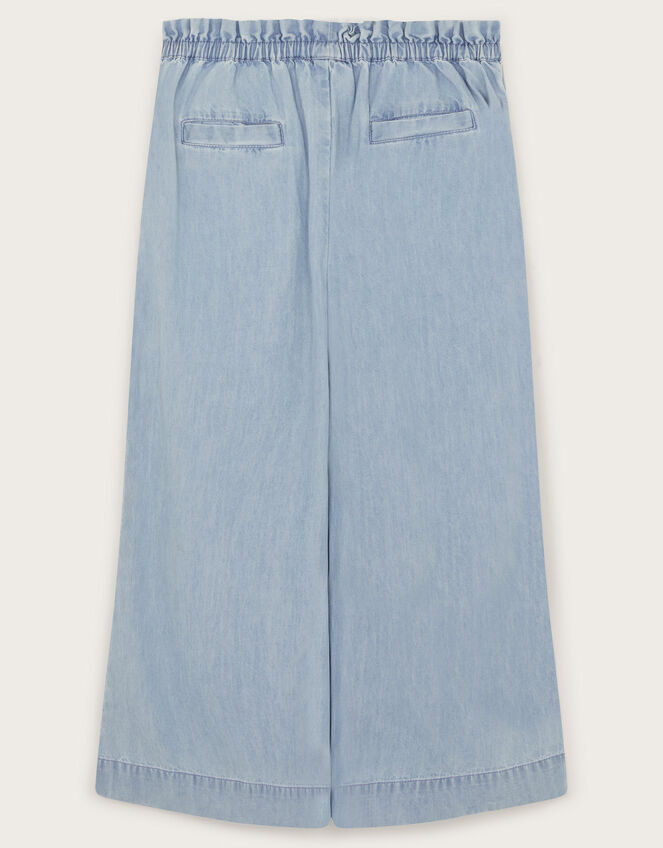 Wide Leg Chambray Trousers, Blue (BLUE), large