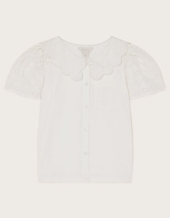 Jersey Broderie Blouse, White (WHITE), large