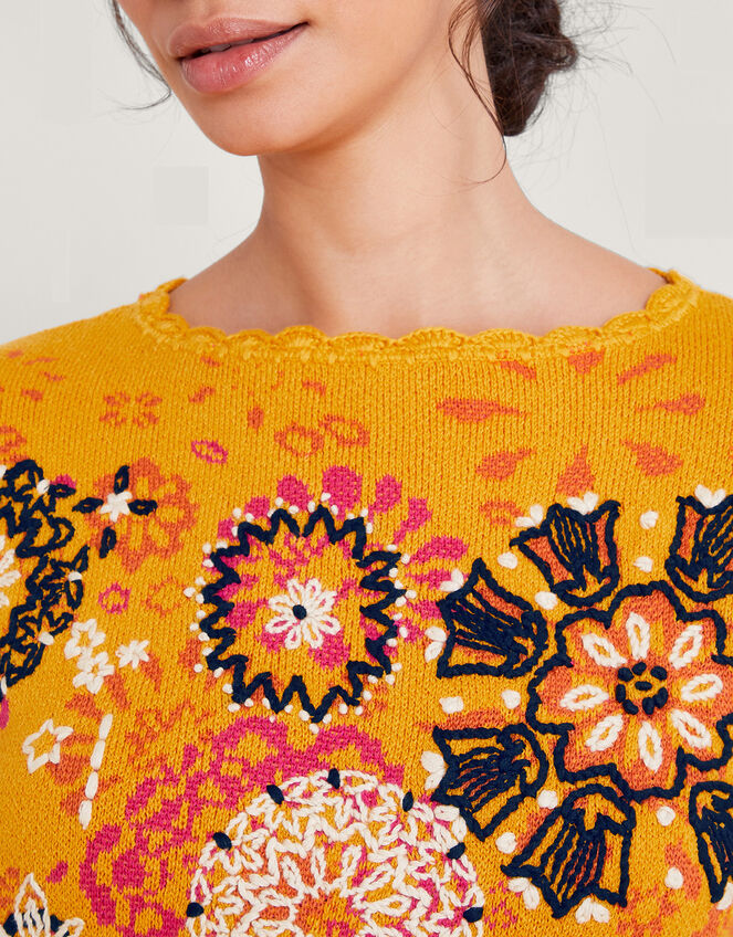 Embroidered Jumper, Yellow (OCHRE), large