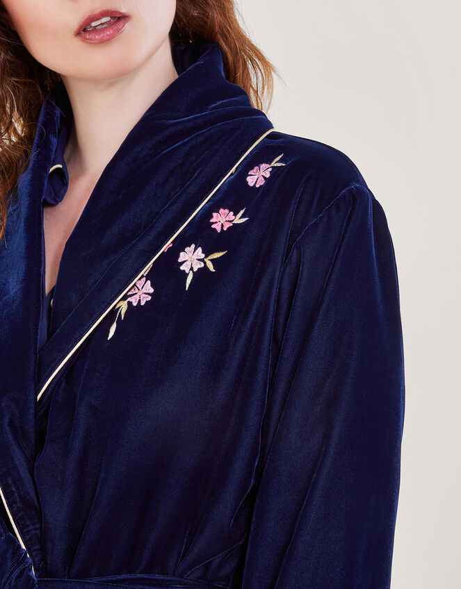 Pru Peacock Embroidered Dressing Gown, Blue (NAVY), large