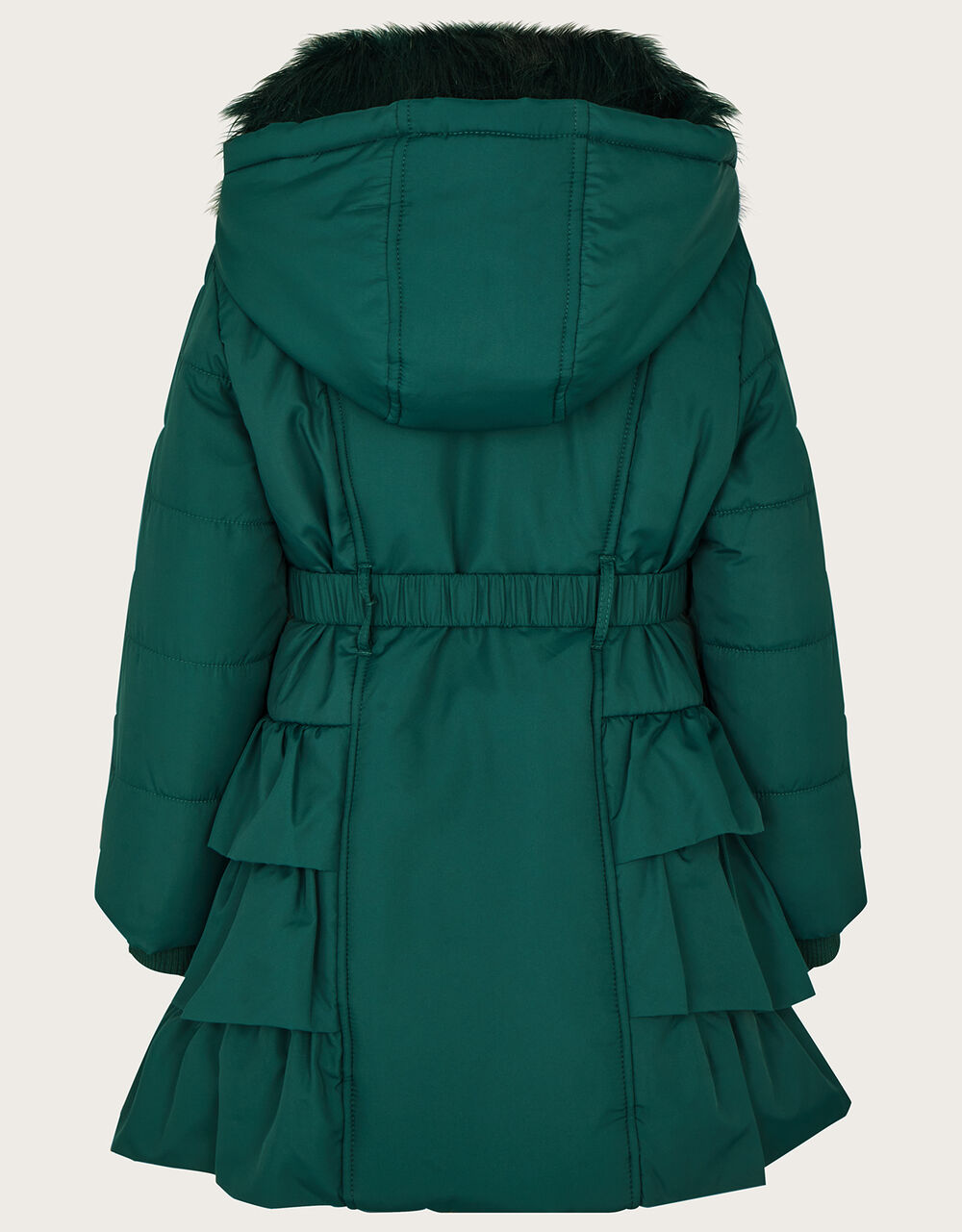 Tiered Belted Padded Coat Green
