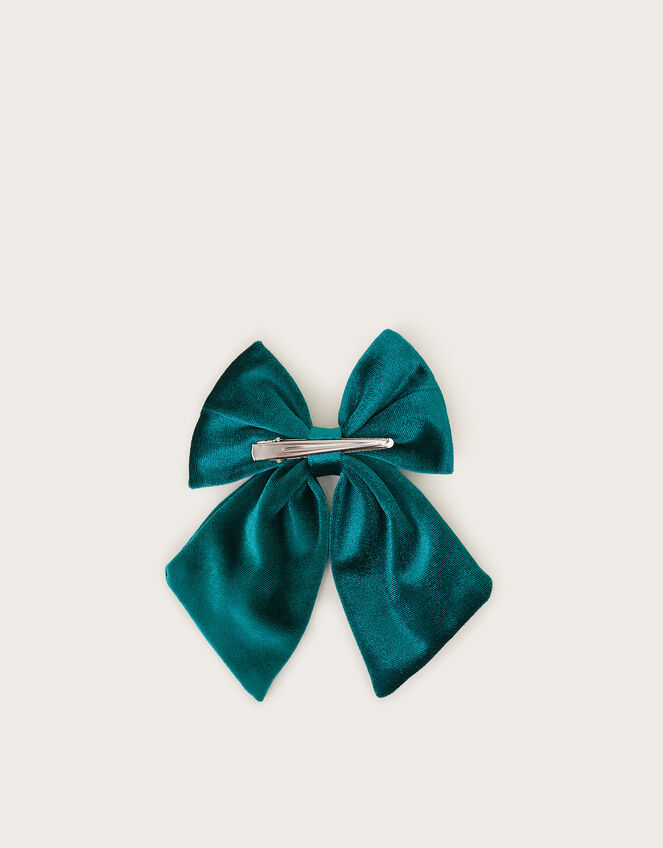 Velvet Bow Hair Clip, Green (GREEN), large
