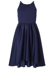 Bow Back Scuba Halter Prom Dress, Blue (NAVY), large