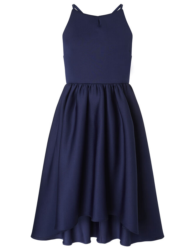 Bow Back Scuba Halter Prom Dress, Blue (NAVY), large