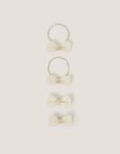 4-Pack Pearl Bow Hair Bands & Clips, Ivory (IVORY), large