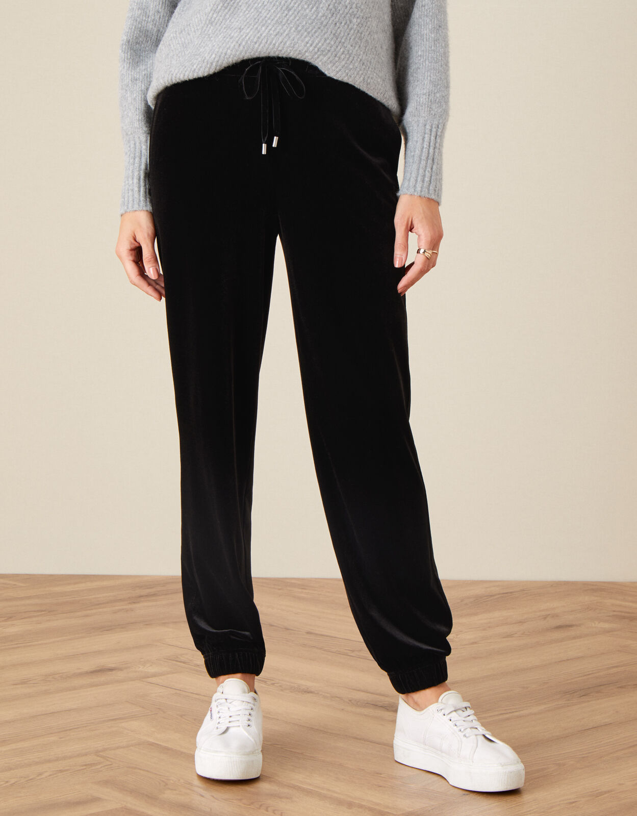 Womens black velvet joggers clearance