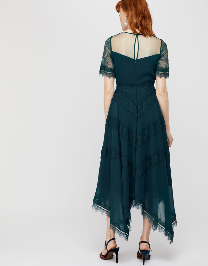Melissa Lace Chevron Hanky Hem Dress, Teal (TEAL), large