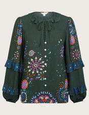 Kayla Floral Print Blouse, Green (GREEN), large