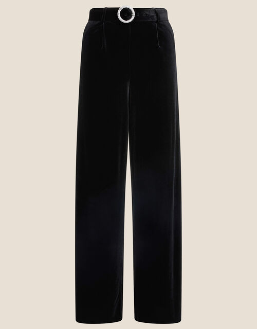 Willow Wide Leg Velvet Trouser, Black (BLACK), large