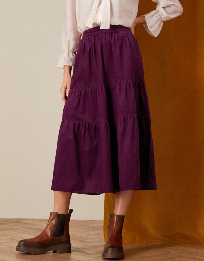 Tia Tiered Cord Skirt, Purple (PLUM), large