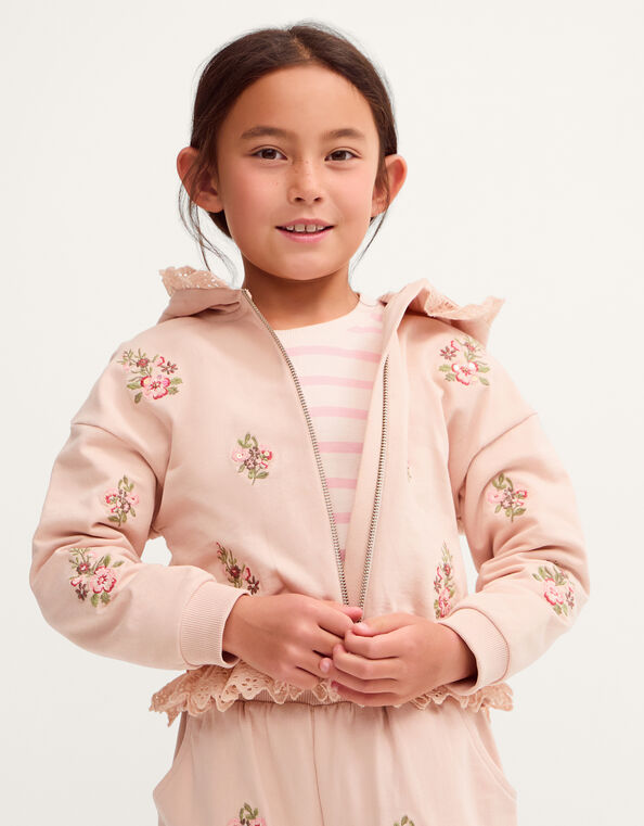 Floral Embroidered Broderie Hoodie, Pink (PINK), large