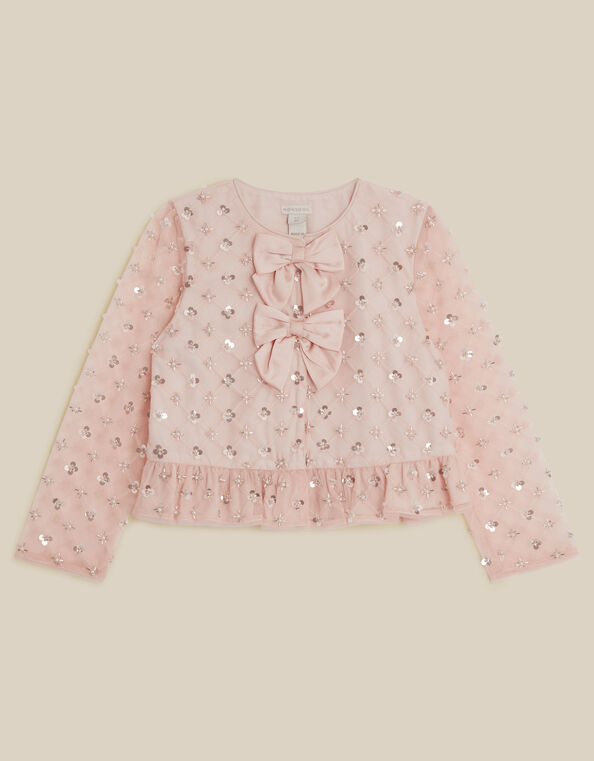 Gracie Satin Bow Embellished Cardigan, Pink (PALE PINK), large