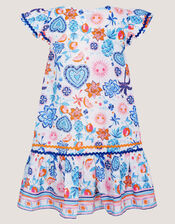 Summer Print Cotton Dress, Cream (CREAM), large