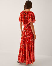 Tallie Floral Cape Maxi Dress, Orange (RUST), large