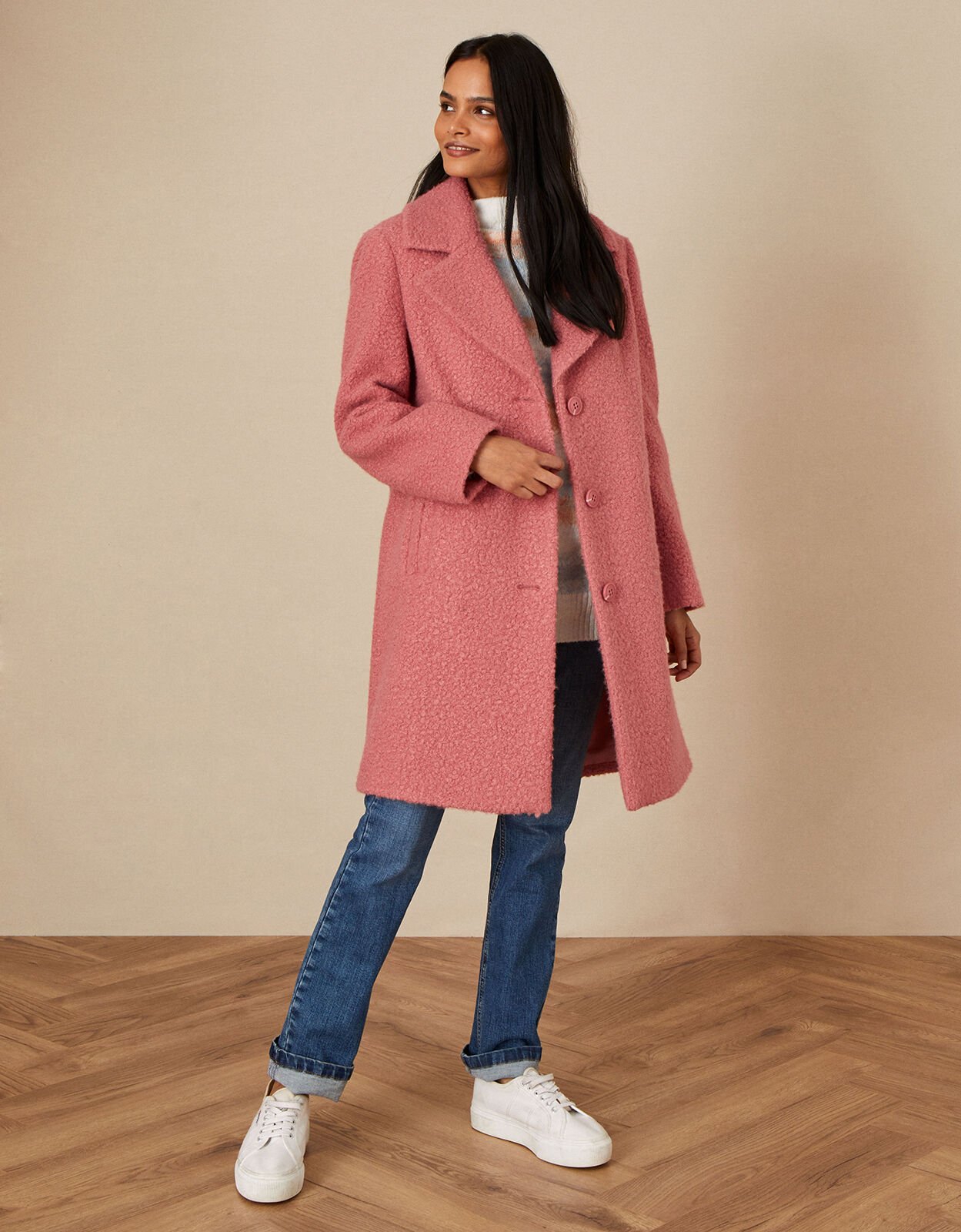 Boucle pink coat deals