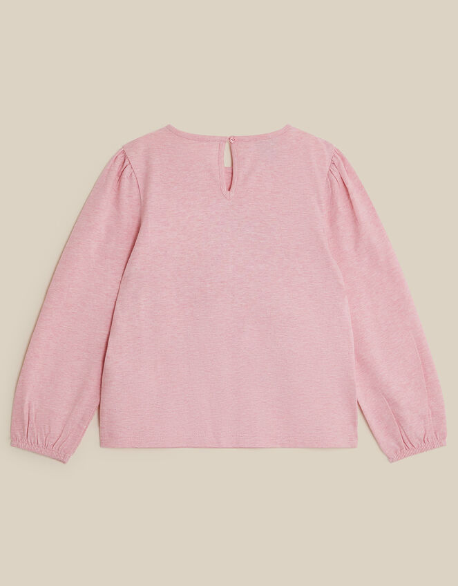 Unicorn Embroidered Long Sleeve Marl Cotton Top, Pink (PINK), large