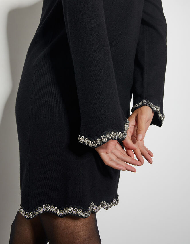 Tia Beaded Mini Jumper Dress, Black (BLACK), large
