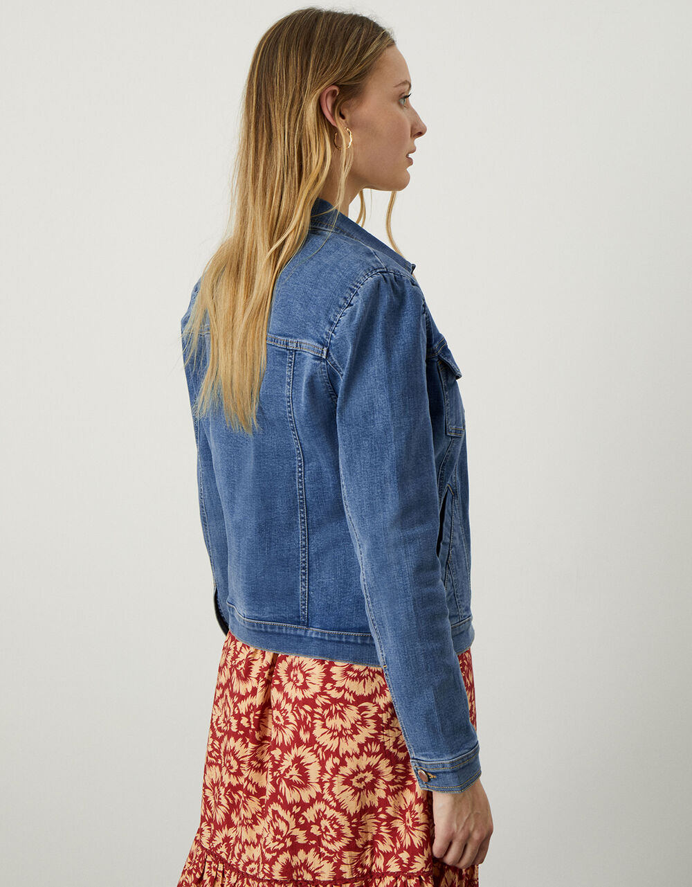 Puff Sleeve Mid Wash Denim Jacket Blue Women's Jackets Monsoon UK.