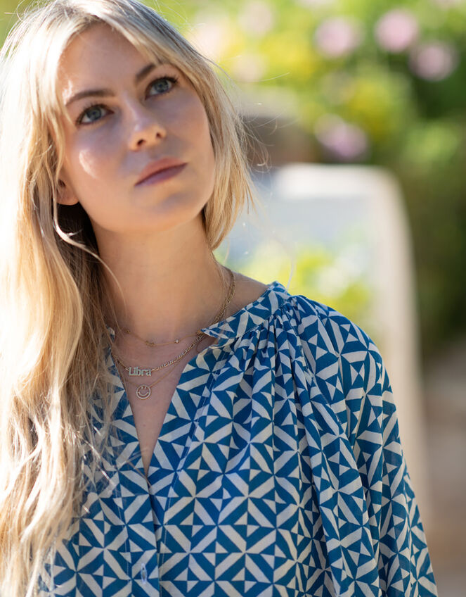 Lyrical Sisters Grace Geometric Print Blouse, Blue (BLUE), large