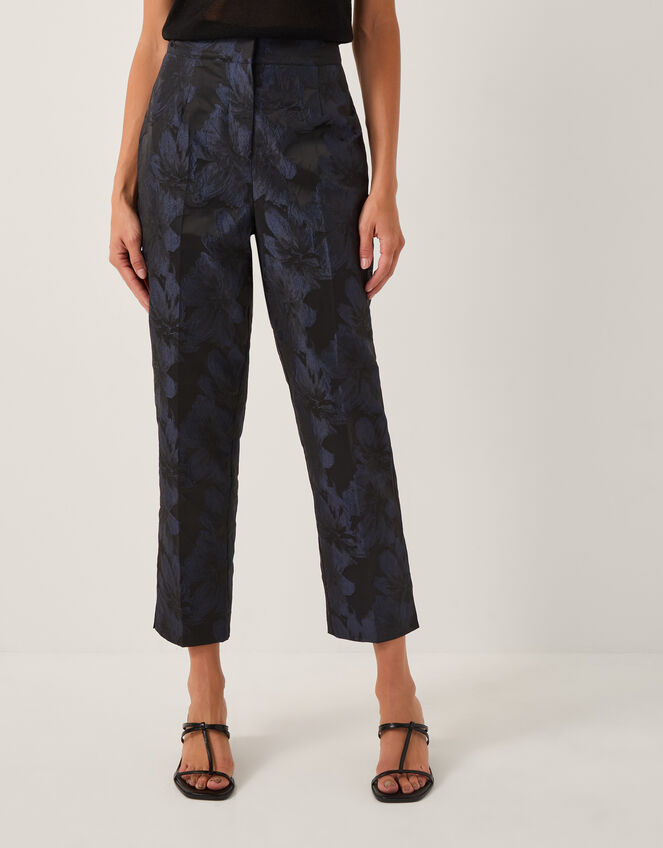 Jayda Floral Jacquard Suit Trousers, Blue (NAVY), large