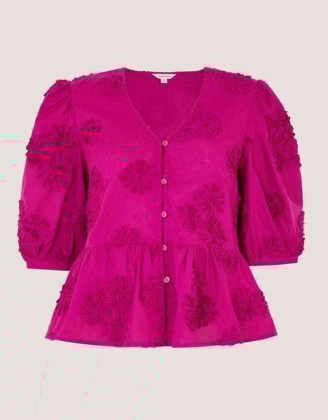 Tammy Puff Sleeve Embroidered Top, Pink (BRIGHT PINK), large