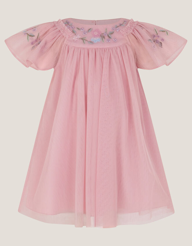 Baby Evita Floral Embroidered Swing Dress, DARK PINK, large