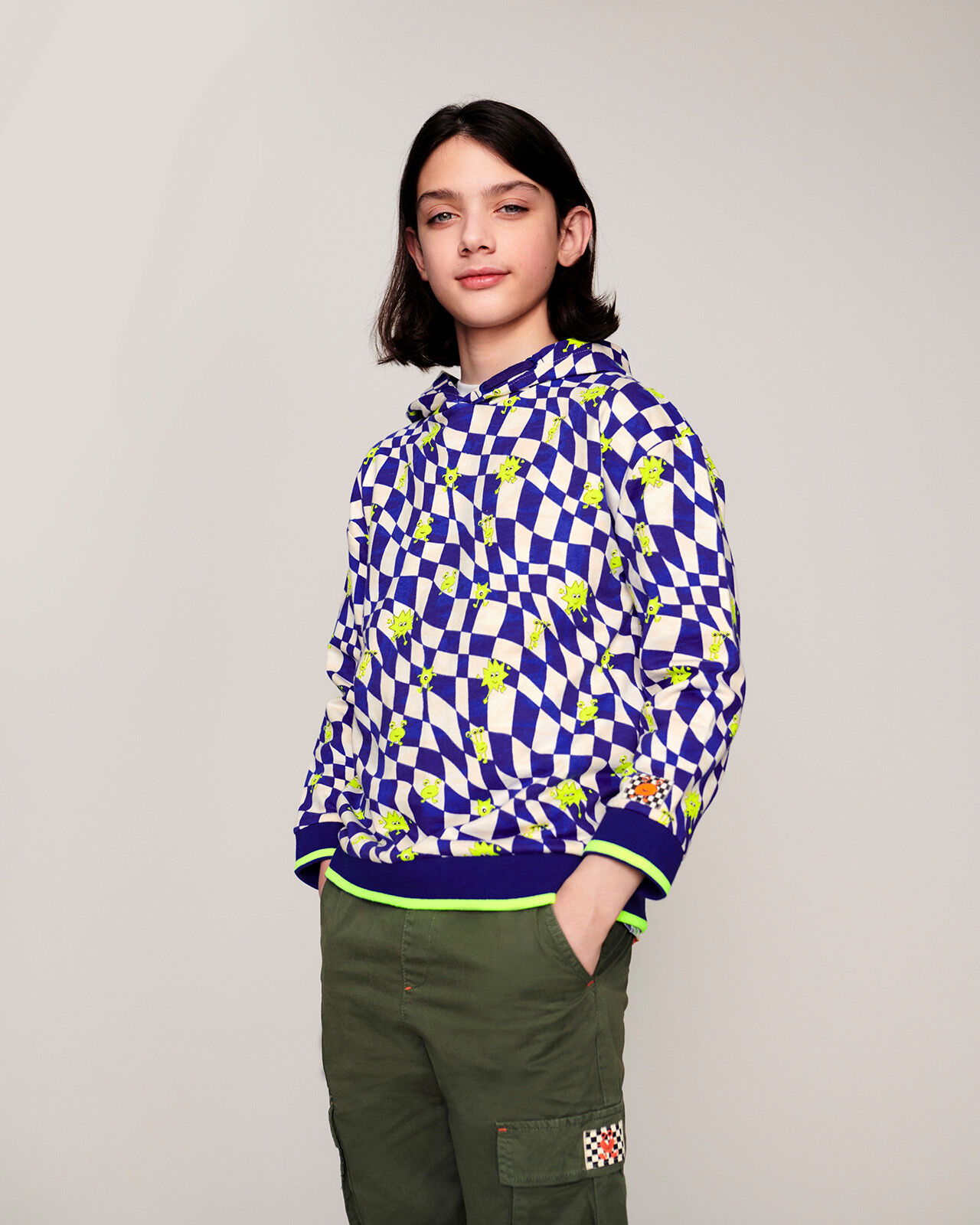 Checkerboard Monster Hoodie Blue