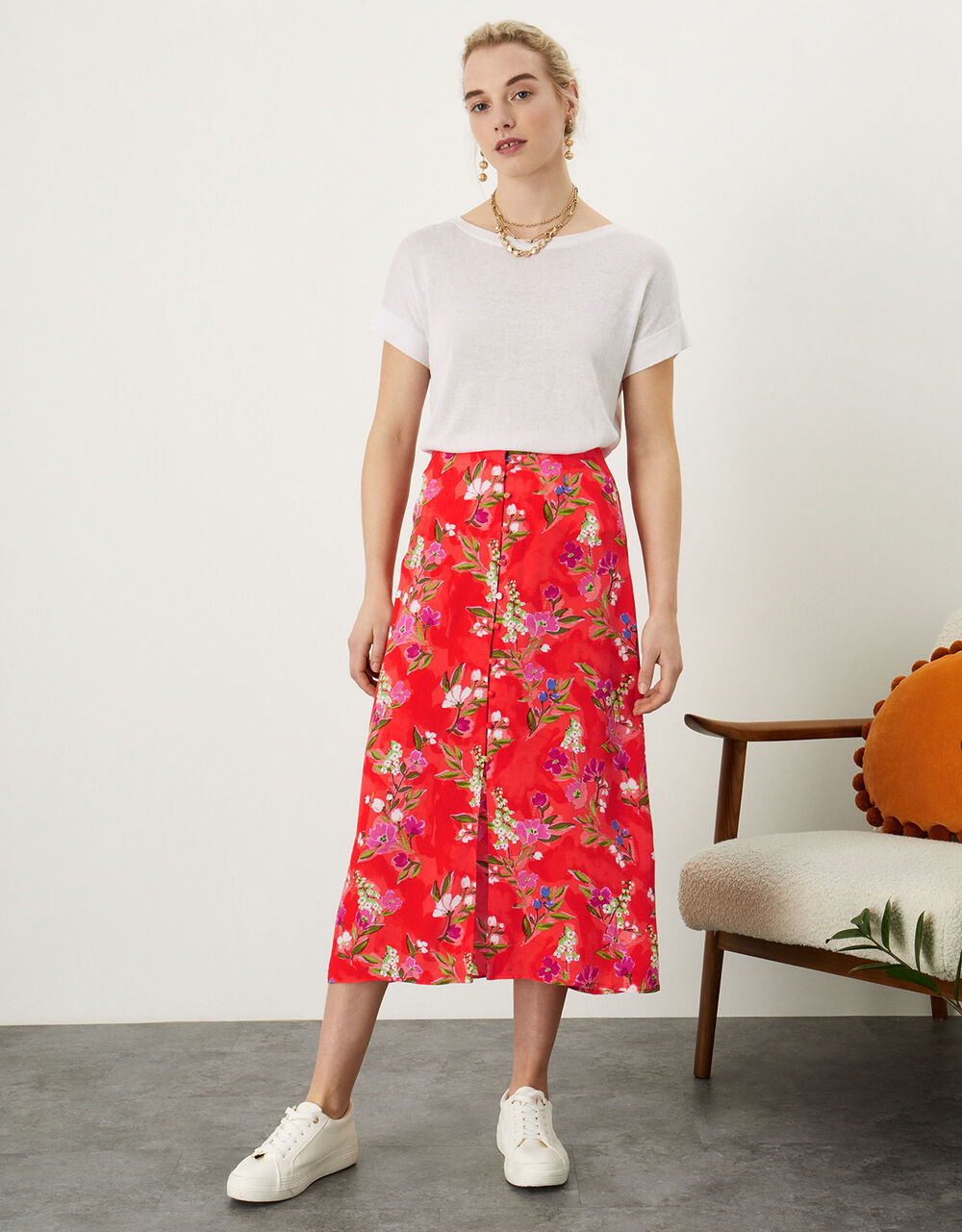Women Women's Clothing | Khloe Floral Button Down Skirt Orange - QF81814