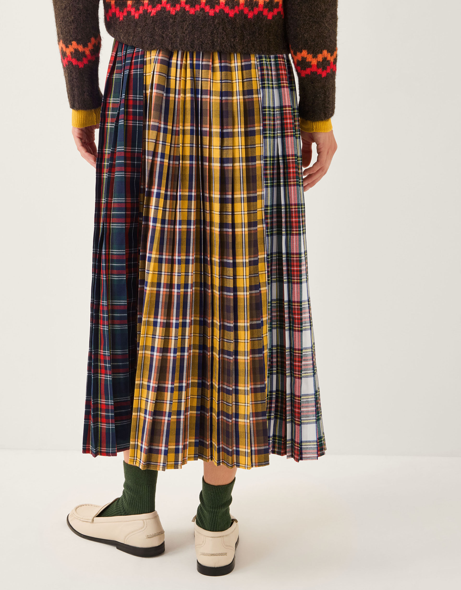 Monsoon x Sarah Corbett-Winder Tartan Pleated Midi Skirt Yellow