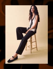 Clemence Gianna Jacquard Wide Leg Trousers, Black (BLACK), large