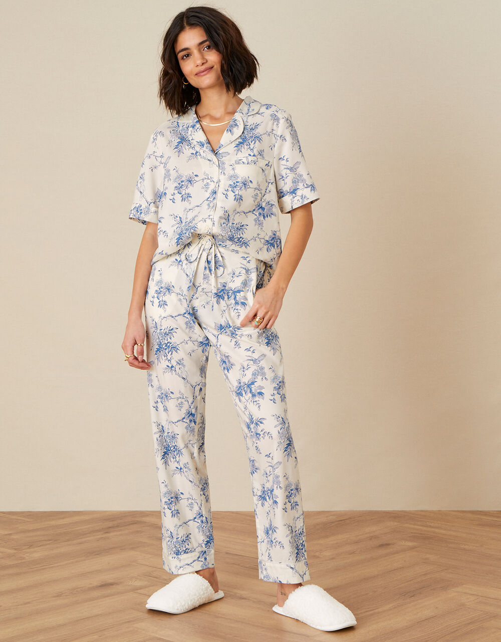Bird Floral Pyjama Bottoms Ivory Pyjamas Monsoon UK.