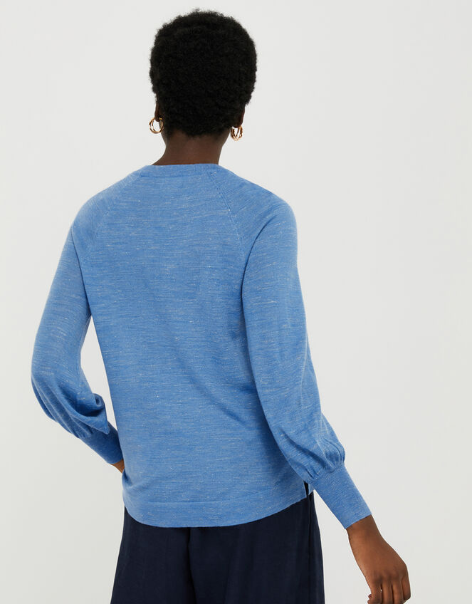Misty Blouson Jumper in Linen Blend, Blue (BLUE), large