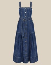 Chiara Belted Denim Midi Dress, Blue (MID AUTHENTIC BLUE), large