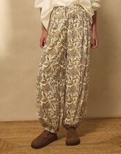 East Odette Hand-Woodblock Print Balloon Trousers, Cream (CREAM), large