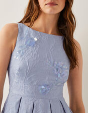 Fallon Hand-Beaded Jacquard Midi Dress, Blue (PALE BLUE), large