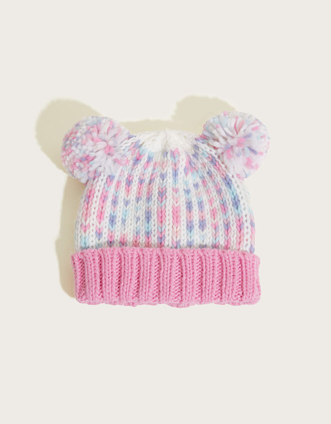 Rainbow Knit Double Pom-Pom Hat, Multi (MULTI), large