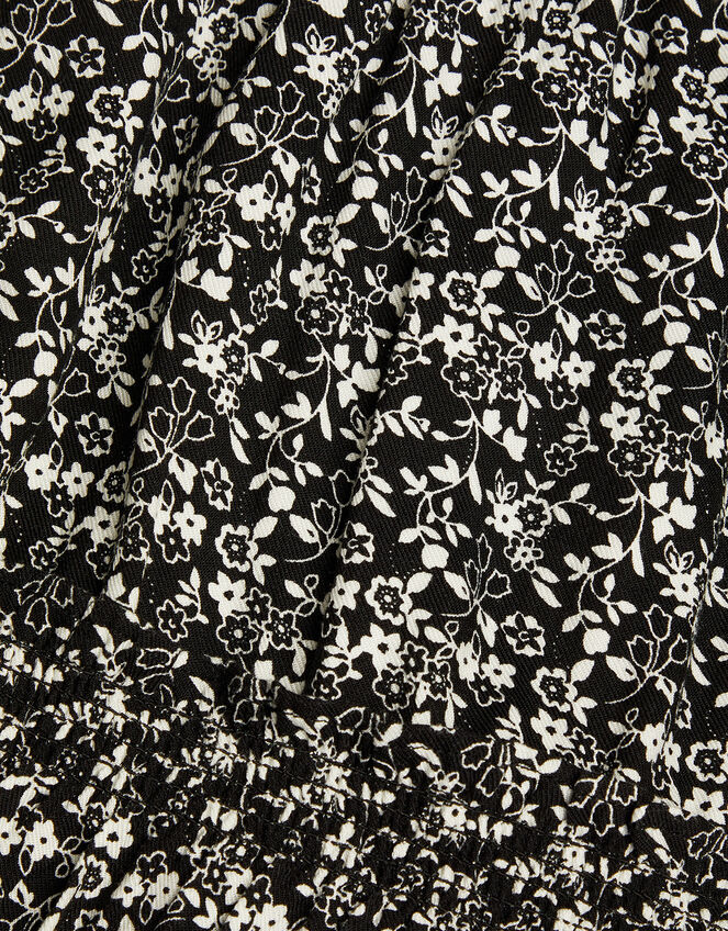 Floral Print Tiered Skirt , Black (BLACK), large